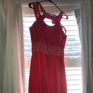 Beaded slit red gown